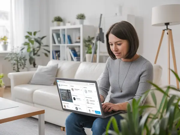 Homeowner browsing cleaning service profiles on laptop